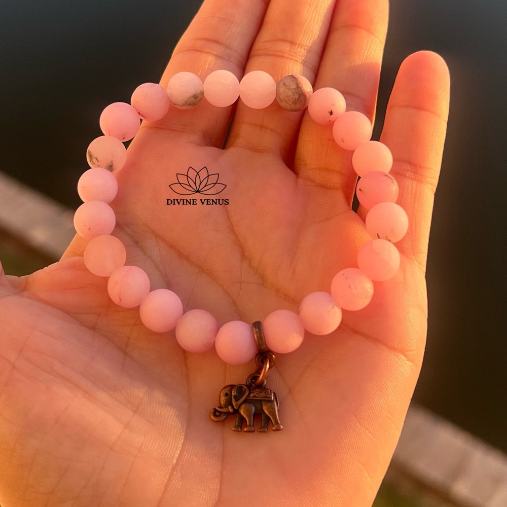 Cherry Blossom Jasper Elephant Stretch Bracelet